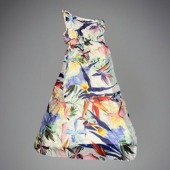 NWT New Lara G Floral Silk Blend One Shoulder Dress Made In Italy Size M lined - Picture 1 of 9